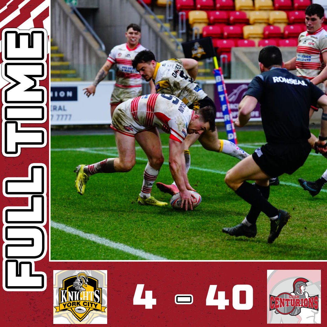 Full Time: York City Knights 4-40 Leigh Centurions.

A simply magnificent afternoon in Yorkshire!

#Leythers 🔴