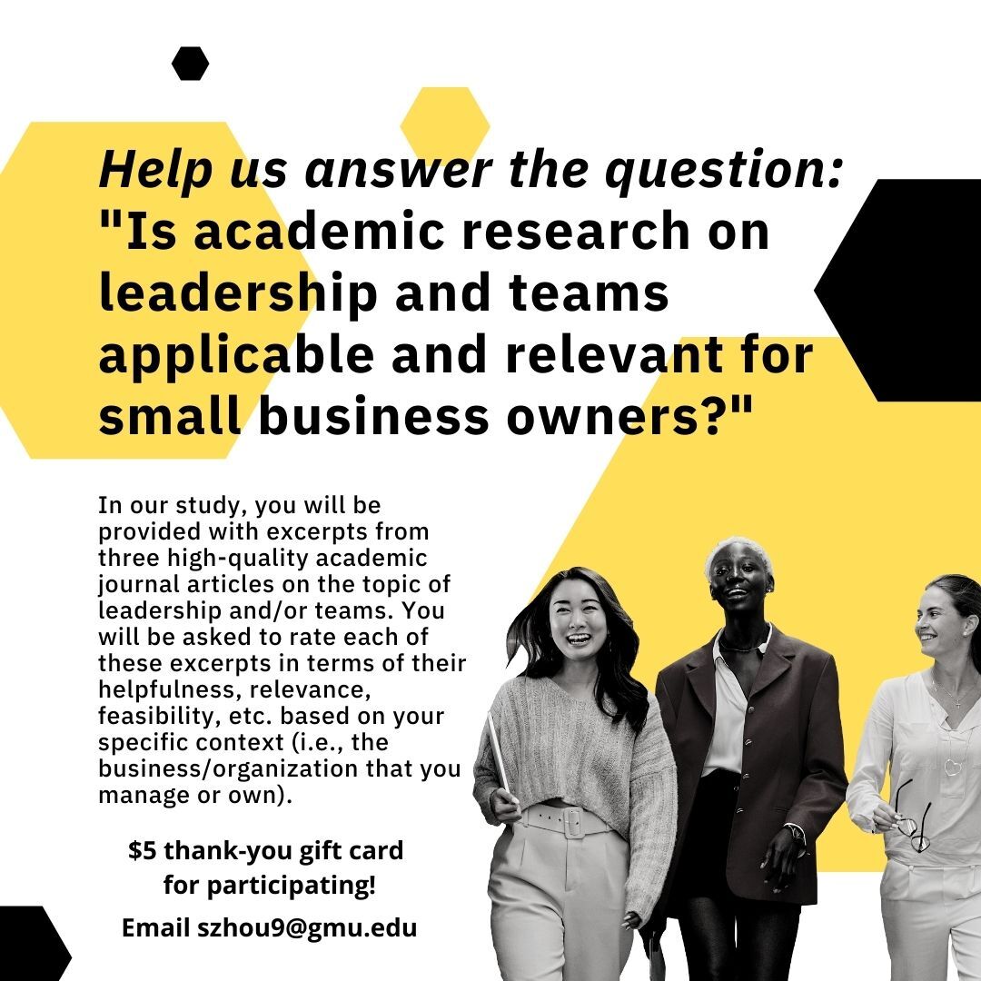 szzhou4's tweet photo. Working on a cool new study relevant to #scicomm and #academia: Is our research truly applicable and relevant for small business owners? Help us find out! RT please, and if you're a small business owner/manager, DM me for more info and the survey link! Many thanks! 🙏 https://t.co/jKm2xM2kcQ