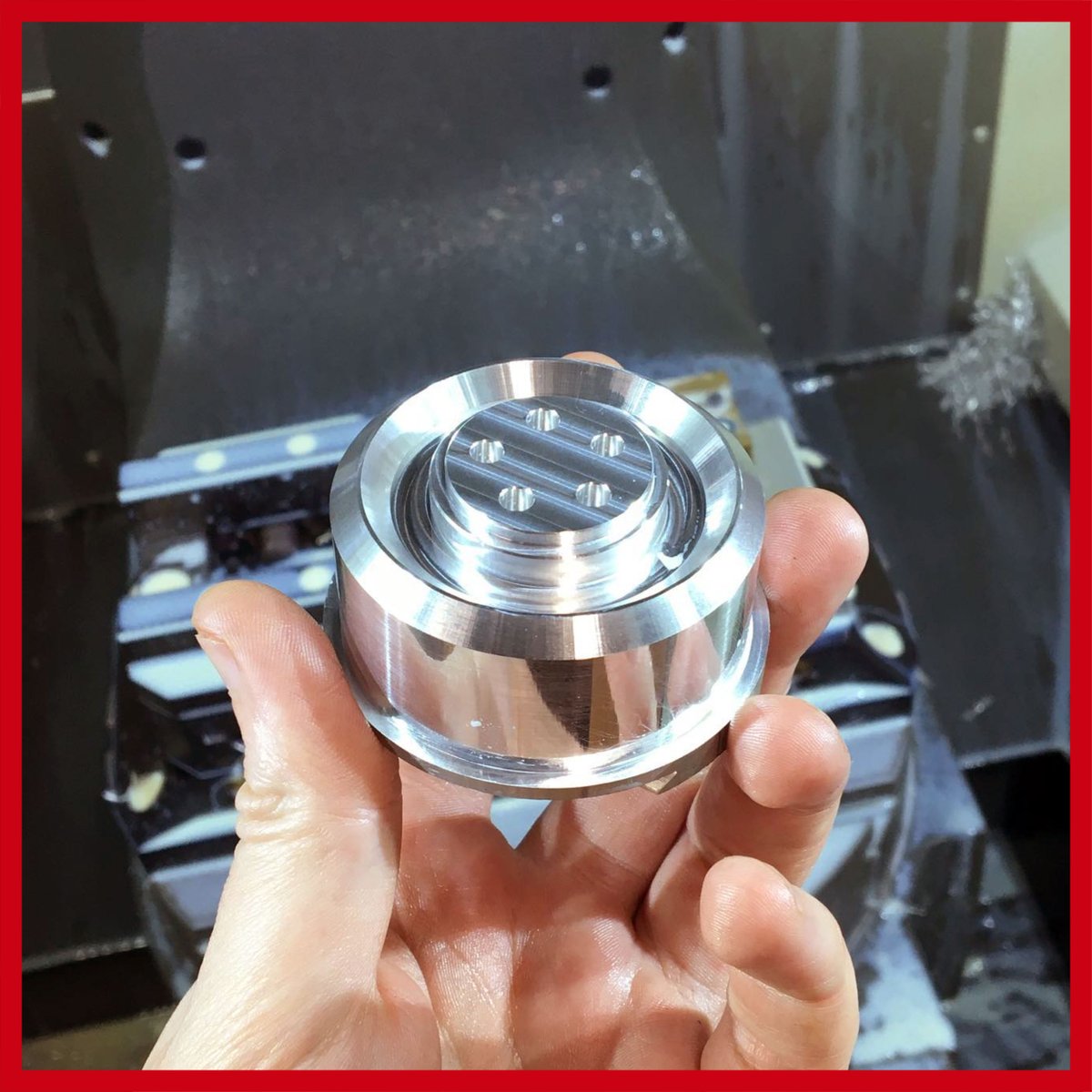 👩‍🎓 #Haas 5-axis users Salford University @makeinsalford 'We had @uos_artsmedia student Toby and technician Tim over for a bit of CNC milling this morning. These aluminium end caps are part of a virus vial in a series of “resident evil”-esque props. 🧪'