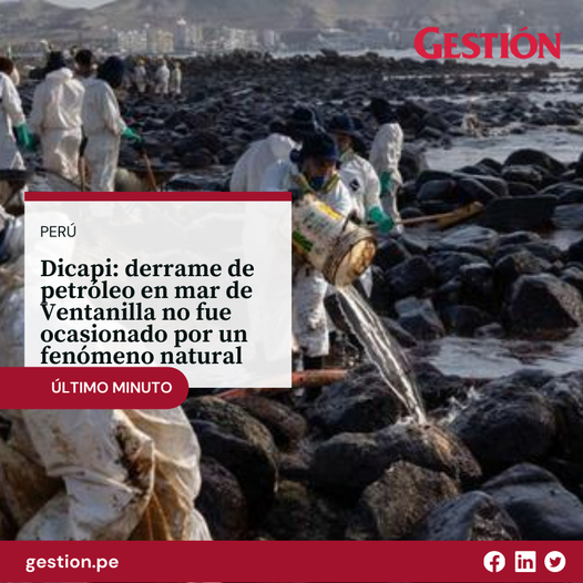 Gestionpe's tweet photo. #LoÚltimo | Lo que originó el derrame de crudo fue un “esfuerzo anormal producido posiblemente por una fuerza generada físicamente por el buque-tanque Mare Doricum, sumado a las condiciones de mantenimiento o fatiga del material del terminal”, dijo Dicapi.
#Dicapi #Derrame https://t.co/7ln1n029Sa