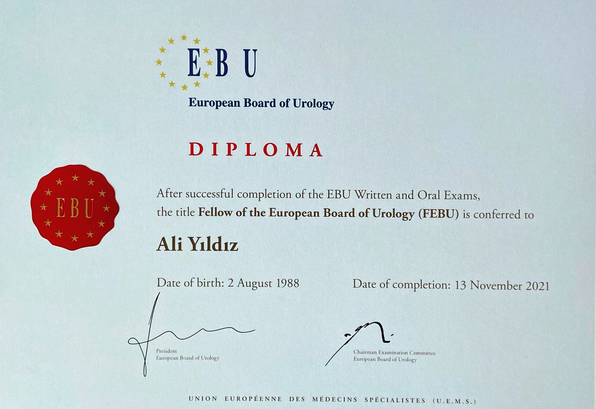 draliyildiz's tweet photo. Finally I get my FEBU diploma! Really happy and grateful with all the people who had contributed to my urological training, congratulations to my all  colleagues who become FEBU and also to the committee for the valuable  work. 
@Uroweb @EBU_Urology @Uroturk 

#febu #urology https://t.co/aizSb4Dkty