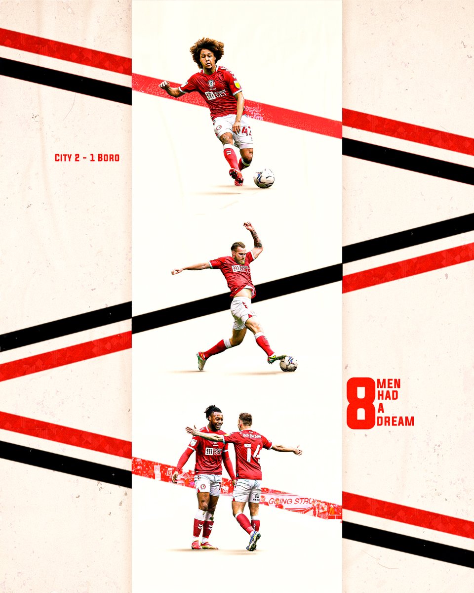 DanCarterJourno's tweet photo. 🔴 8 men had a dream 🎶 

Hard to only pick a few players to feature in this after another great #BristolCity performances

Inspiration and style from @UKIGFX 

❤️ &amp; 🔄

#EFL #football #Championship #bristolcityfc #GFX https://t.co/AAwaJ1u1J5