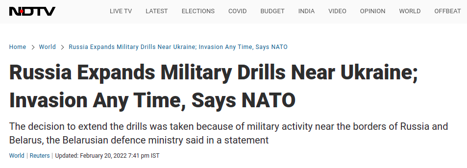 CR1337's tweet photo. Russia could start invasion any time. Since a longer time. According to mass media. https://t.co/B4KqxbteIg