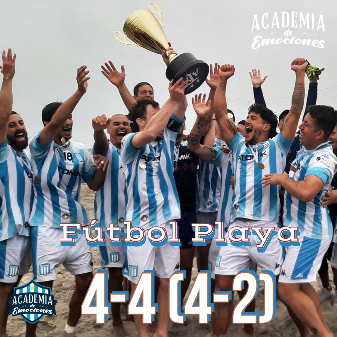 AkdEmociones's tweet photo. #FutbolPlaya #LigaNacional
¡DALE CAMPEÓN! 🏆
#RacingClub 4 (4) - 4 (2) #Citrex (Corrientes)
⚽️ Enzo Flores x2
⚽️ Sebastián Giménez
⚽️ Emiliano Holmedilla
Vía @DeportesRacing https://t.co/H9IrDR9WkV