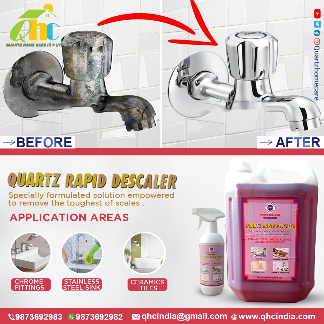 QuartzHomeCare's tweet photo. Descaling workhorse from Quartz Home Care.
Removes the toughest of scales,hardwater marks,soap scum from chrome plated fixtures, ceramic tiles,sinks, bathtubs, granite.
Used by Hotels,Hospitals, Industrial units all over India for more than two decades.
#quartzhomecare #descaler https://t.co/Ov7cQU8VQ4