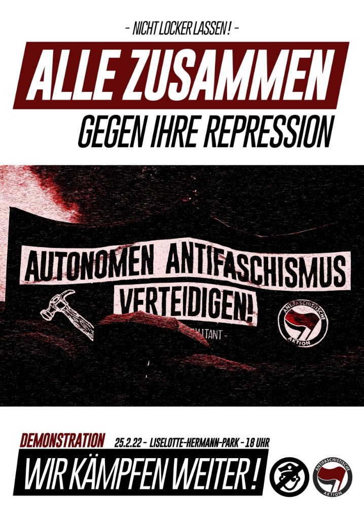 RassismusT's tweet photo. 25.02.2022 #Leipzig: Alle Zusammen gegen ihre Repression – Solidarisch, gemeinsam und entschlossen!
- 18 Uhr am Liselotte-Herrmann-Park
-> https://t.co/gmHmSPjv7q
#le2502 https://t.co/V0lLaqlZTd