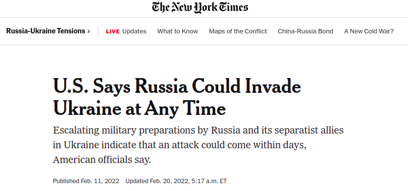 CR1337's tweet photo. Russia could start invasion any time. Since a longer time. According to mass media. https://t.co/B4KqxbteIg