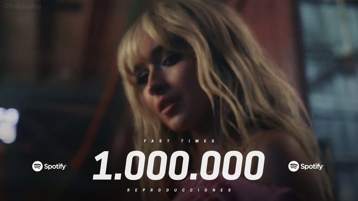 CSabrinaArg's tweet photo. "Fast Times" alcanza el MILLÓN de reproducciones en Spotify. 🏍️

— El nuevo single se encuentra ahora entre las 10 canciones más populares actualmente de Sabrina en dicha plataforma. https://t.co/lIQkT6qwrX