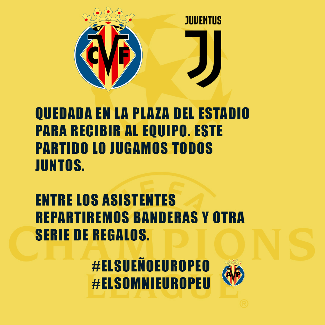 APVillarrealCF's tweet photo. 💛𝑬𝒔𝒕𝒆 𝒎𝒂𝒓𝒕𝒆𝒔 𝒋𝒖𝒈𝒂𝒎𝒐𝒔 𝒕𝒐𝒅𝒐𝒔💛

Os esperamos a las 19H en la plaza del Estadio de la Cerámica para recibir al equipo y llevar los jugadores en volandas hacia la victoria! Repartiremos banderas entre los asistentes.

#Elsueñoeuropeo 🇪🇺💛
#Elsomnieuropeu 🇪🇺💛 https://t.co/xlIxsqPyka