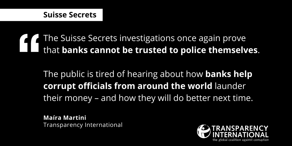 anticorruption's tweet photo. 🔴 #SuisseSecrets are out. Reporting from @OCCRP, @SZ_Investigativ, @guardian &amp; other media outlets reveals previously unknown breaches at one of Switzerland’s largest banks.

Full statement coming soon. First reaction from @mairarmartini ⬇️ https://t.co/6nWsUqK2tY