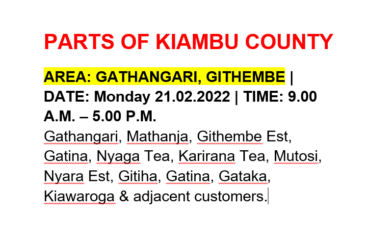 Good evening our esteemed customers, the following areas are scheduled for power interruption dated tomorrow (21/02/2022).^RM