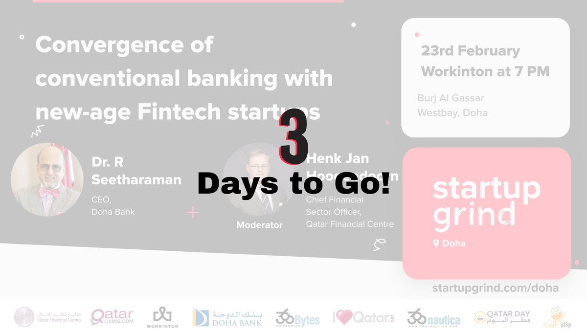 DohaGrind's tweet photo. Join us in an exclusive fireside chat between @drseetharaman from @DohaBankQatar and Henk Jan Hoogendoorn from @QFCAuthority as we unfold the potential collaboration between banks and fintech startups. 

Register here - https://t.co/1PxjowPfwh https://t.co/uHbaOrQJ5C