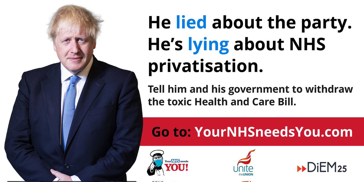 YourNHSNeedsYou (@yournhs2021) on Twitter photo Johnson is lying to you about NHS privatisation.
Less than a week until the day of action to #ScrapNHSBill
Get involved find a <a href="/unitetheunion/">Unite the union: join a union</a> event near you 
👇unitetheunion.org/campaigns/oppo…
Join the fightback and take action 👇 yourNHSneedsyou.com
#SOSNHS
#yournhsneedsyou Johnson is lying to you about NHS privatisation.
Less than a week until the day of action to #ScrapNHSBill
Get involved find a <a href="/unitetheunion/">Unite the union: join a union</a> event near you 
👇unitetheunion.org/campaigns/oppo…
Join the fightback and take action 👇 yourNHSneedsyou.com
#SOSNHS
#yournhsneedsyou