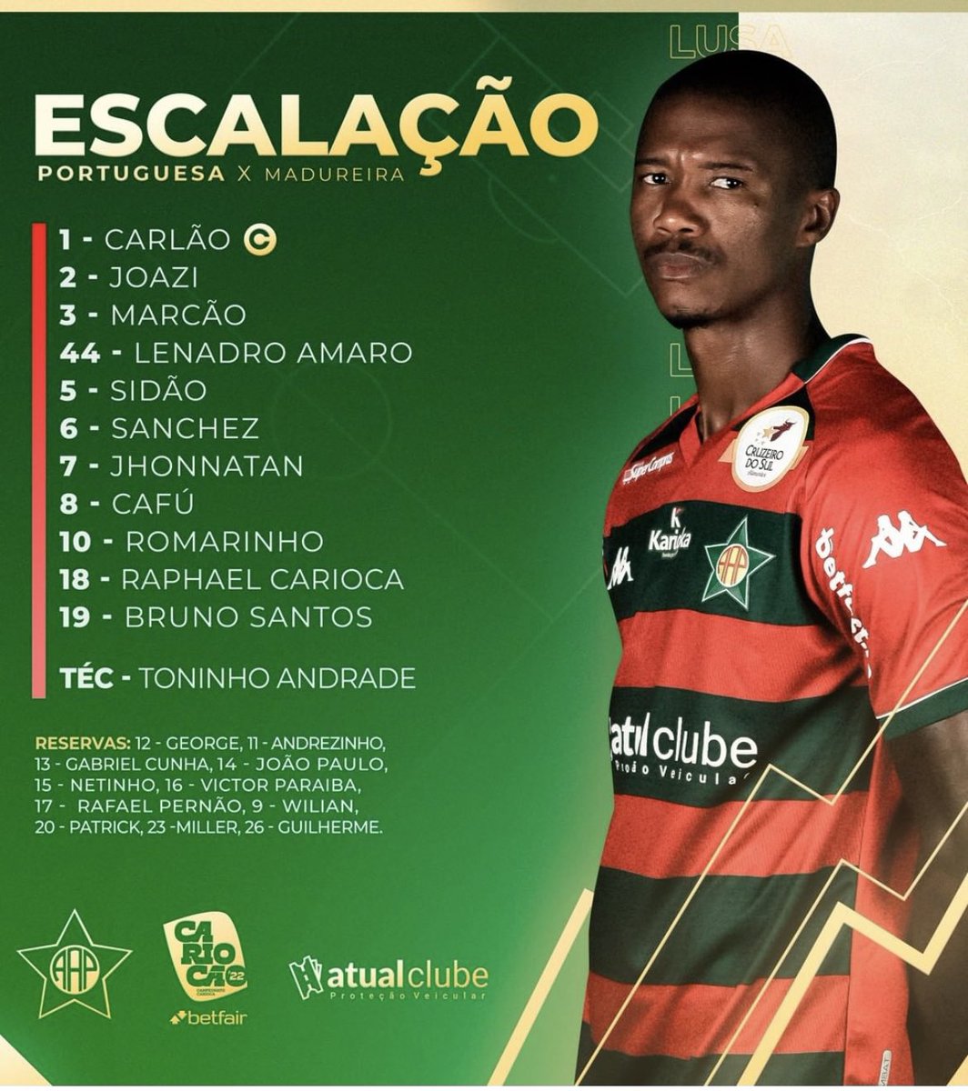 portuguesarjofc's tweet photo. O técnico Toninho Andrade definiu a escalação para o confronto contra o Madureira, no Luso-Brasileiro, pelo @cariocao! #VamosLusa #PORxMAD https://t.co/oafjtc7Aal