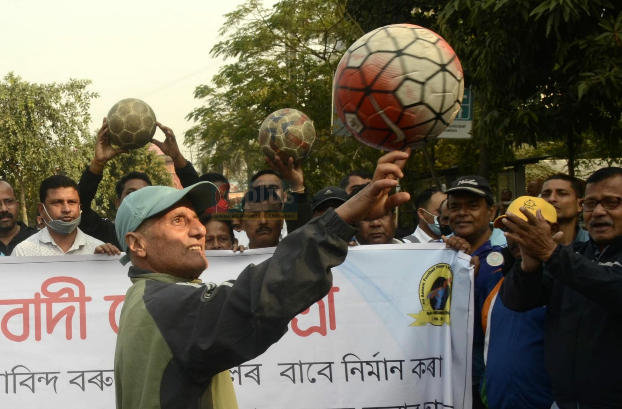 Over 500 footballers took to the street to protest the lack of football grounds in Assam, after losing Guwahati's Nehru Stadium to the Ranji Trophy