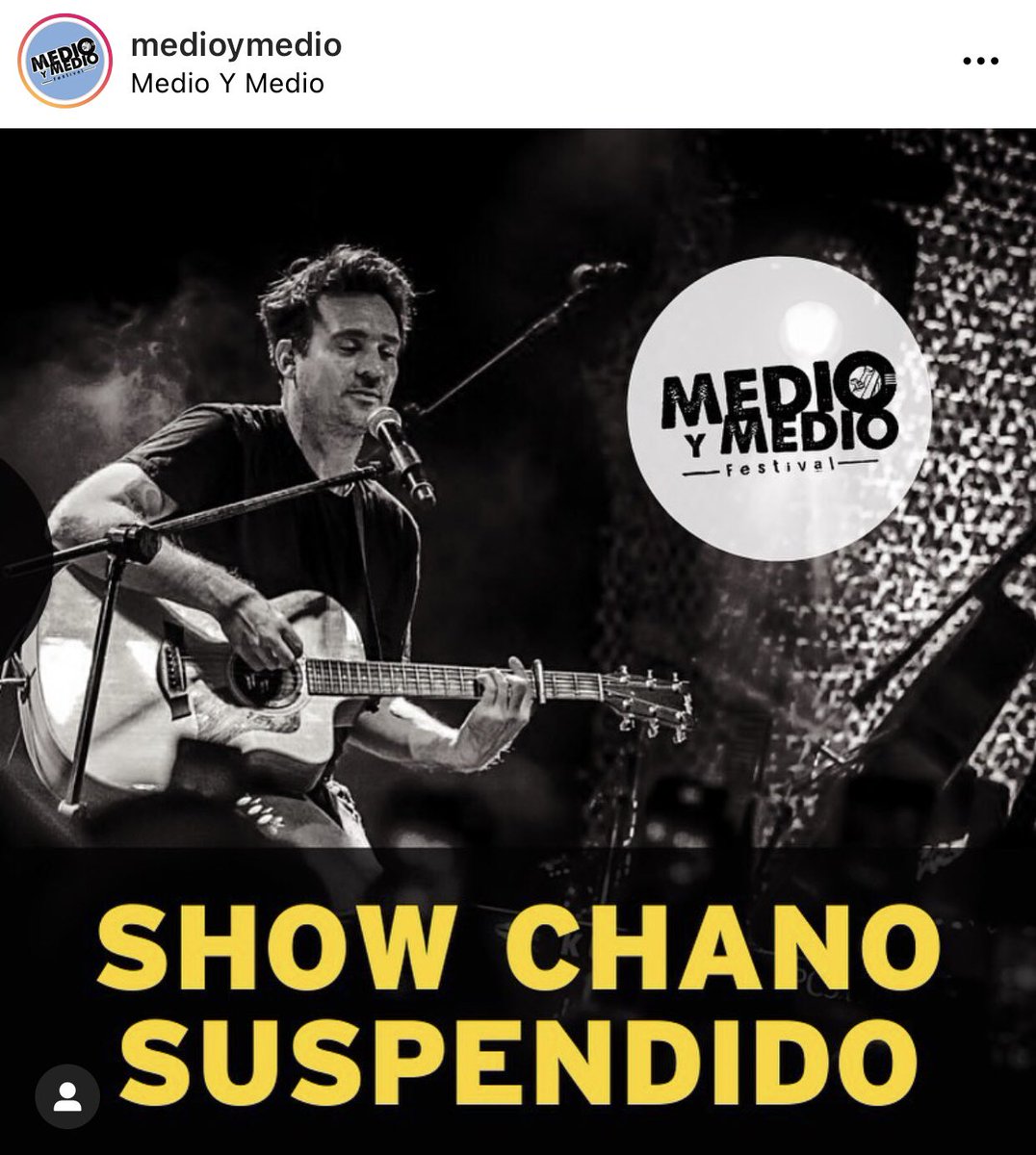 Suspendido el toque de <a href="/CHANOTB/">CHANO</a> de hoy en #MedioyMedio de Portezuelo. #chano #medioymedio #festival #portezuelo