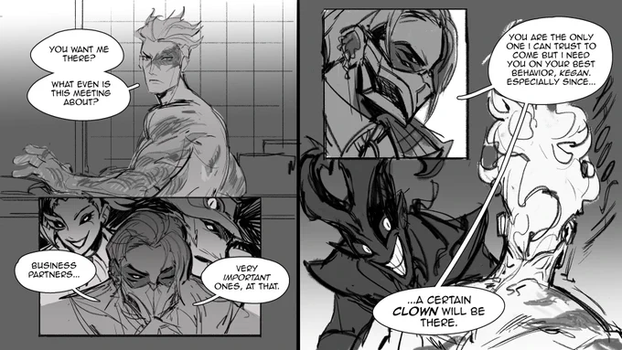doodles of some crime city stuff 
#LeagueOfLegends #crimecity #debonair
(imagine the panels being on top of each other, webcomic style, it was the intent) 