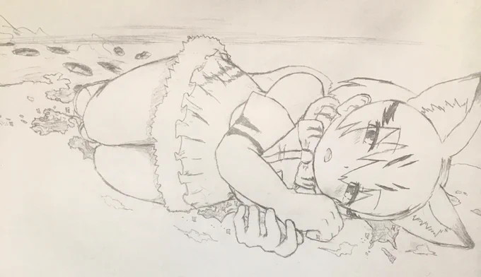 #巨大フレンズ寝転がる超巨大スナネコ 