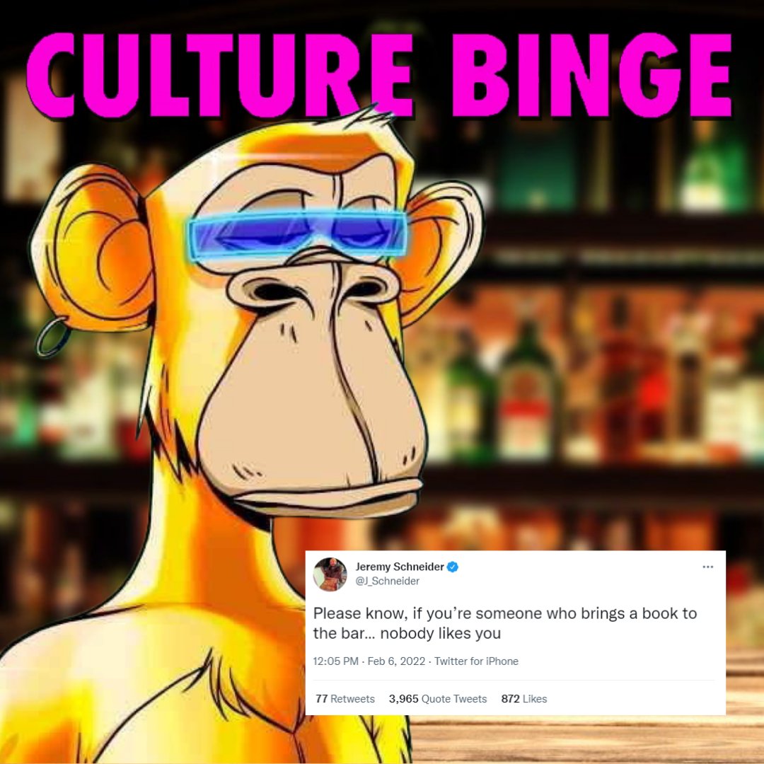 CultureBingePod's tweet photo. On EPISODE 71 of Culture Binge, @michaeloburns, @vannesexpress, and @billydomineau take you on a journey from reading books in bars to the future of crypto (as promised by celebrities)!!

Listen wherever you get your podcasts!
https://t.co/HKCamsBu5n https://t.co/BNhJwRoCsx