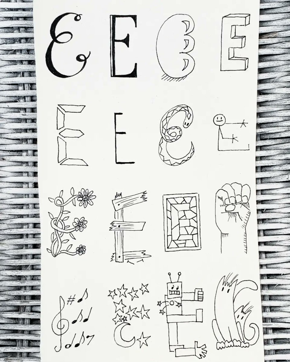LLyzabeth's tweet photo. Next up in @homtweethom and @stefankunz15's #HOMwork design challenges: make 16 different versions of the same letter.
I like that you can see the moment where I stopped treating it as a Serious Lettering Exercise, said "I'm boooooored" and started having fun with it. https://t.co/AmRSfLnz9a