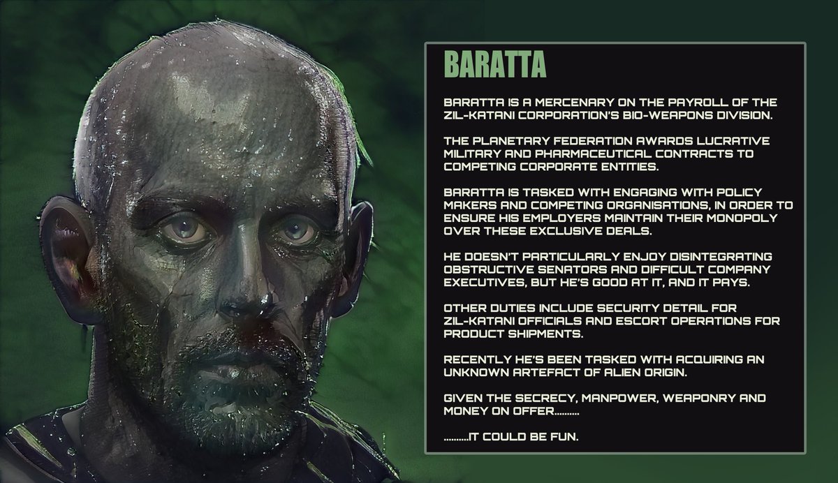 #GalaxyPortraits Baratta 

"Baratta is a mercenary on the payroll of the Zil-Kattani Corporation's Bio-Weapons Division 

Cred: <a href="/StemzFitness/">Stemz Fitness</a> 

#VNFT #NFT #VeChain #VET #VeFam