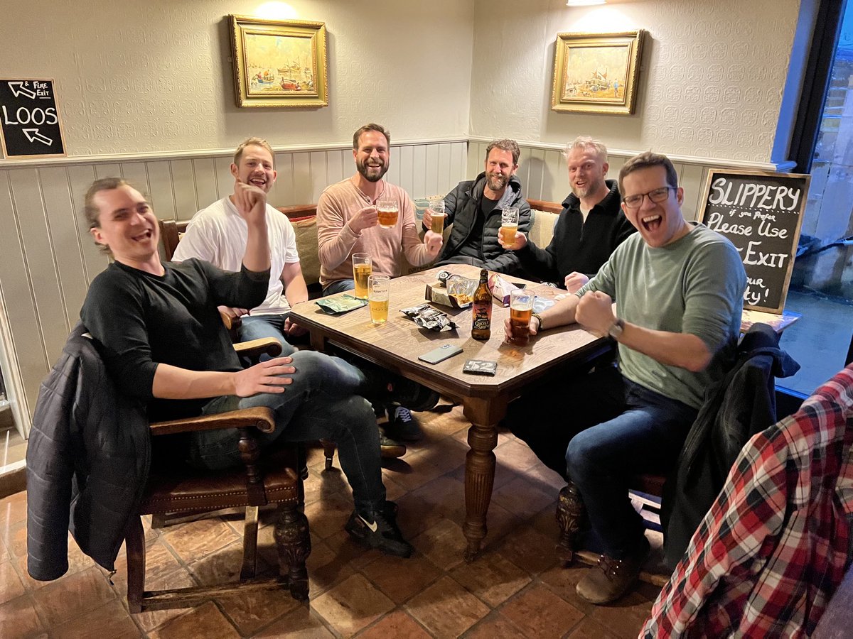 ZacParsonsCom's tweet photo. First time in a proper British pub and I couldn’t be happier with this pic taken by our barmaid (is that the right word?) named JoJo who just happened to be from Dallas.
#itcomesinpints #porkscratches #slipperyifyouprefer #loos #ghostship #vitiminM #RebelWisdom #George&Dragon https://t.co/XrGxLQ8Apv