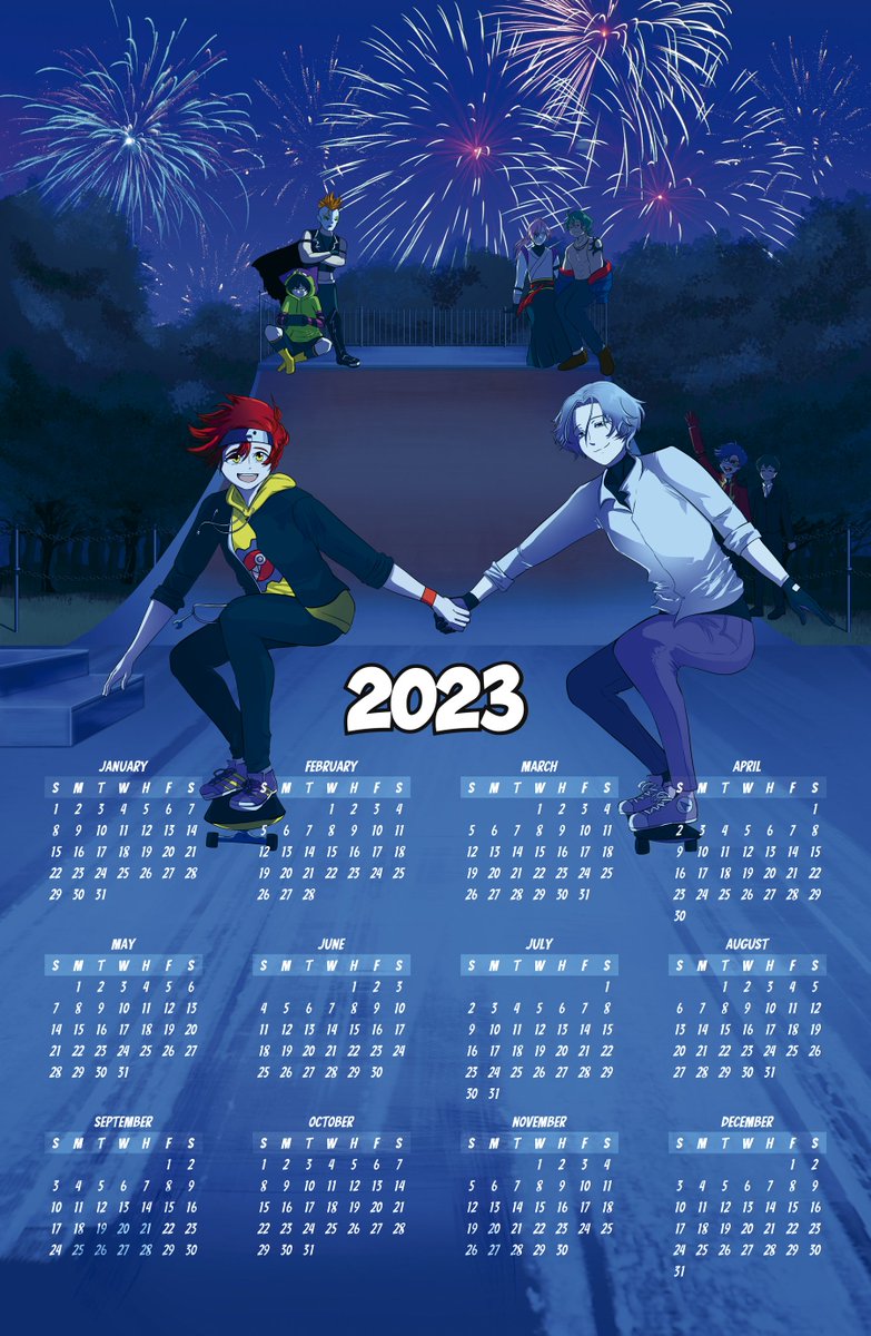 2023 artwork for the <a href="/Sk82022Calendar/">Sk8 Thru 2022 🛹 Production</a> I'm so glad i can finally post it!! 🥺❤️💙
Leftover sales here!! sk8thru2022.bigcartel.com 

#SK8エスケーエイト #renga #SK8THEINFINITY