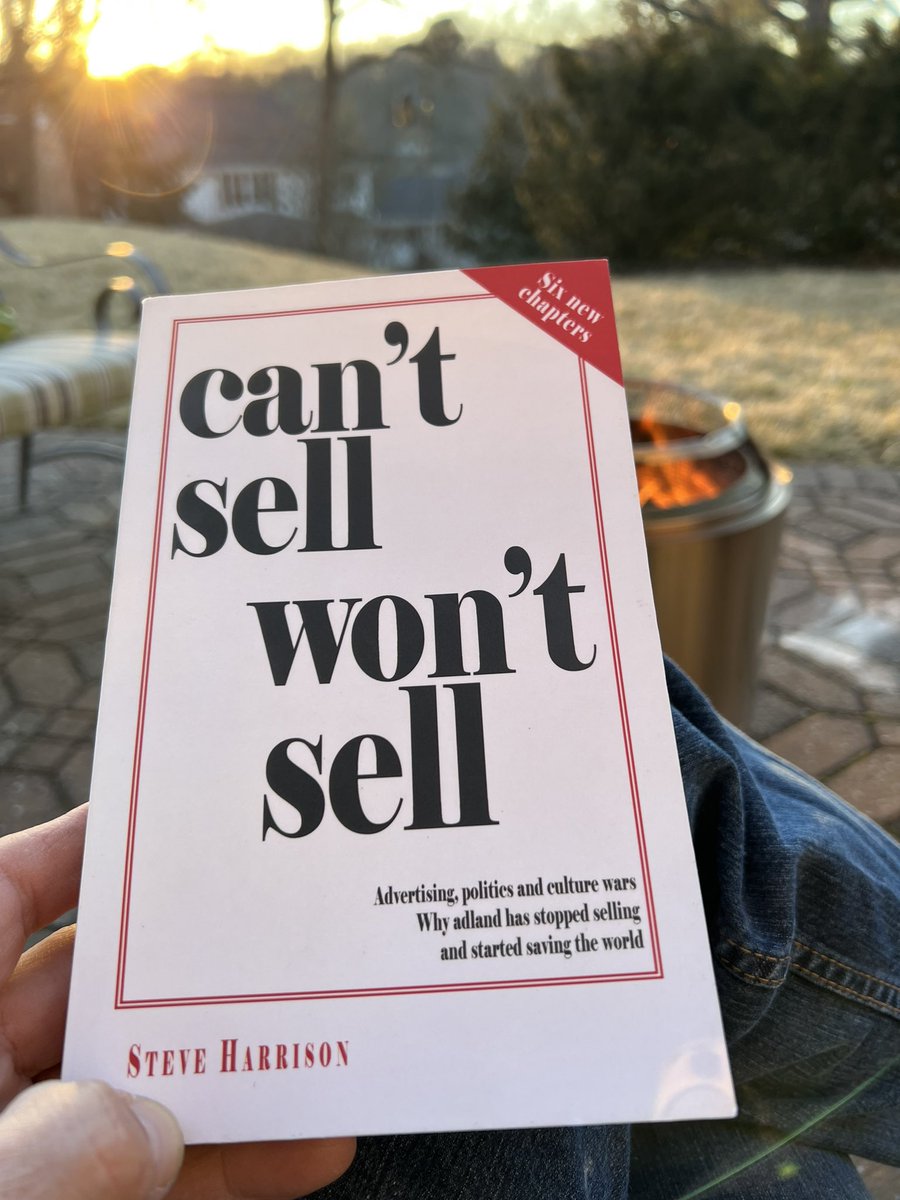 Not a bad way to end the weekend…low 60s, <a href="/SoloStove/">Solo Stove 🔥</a> fired up, enjoying a <a href="/newglarusbrew/">New Glarus Brewery</a> Moon Man, and final pages of <a href="/HarrisoSteve/">Steve Harrison</a>’s sizzling Can’t Sell Won’t Sell. #amreading #advertising #firepit