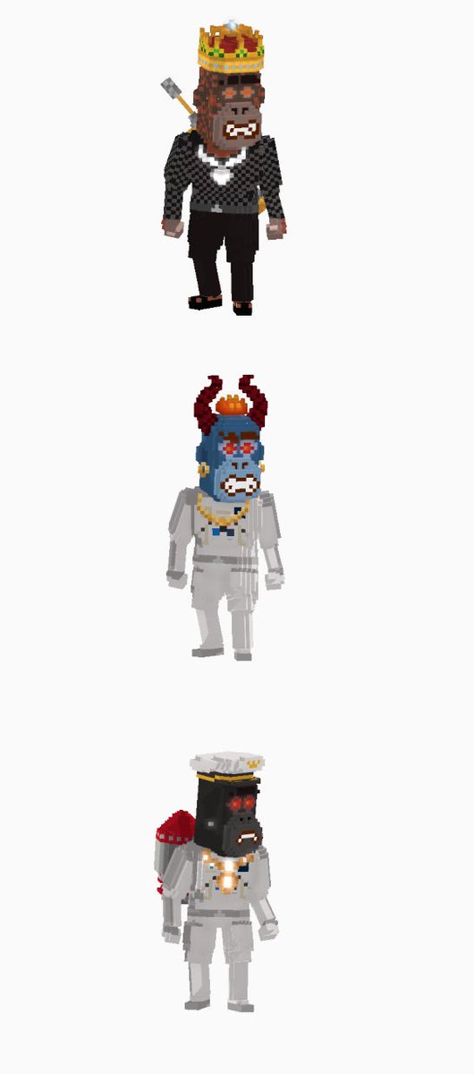 angryapesunited's tweet photo. Sneak peak of 3/10 of the fully functional in game 3D Voxel avatar NFTs that you will be able to collect and utilize exclusively for sandbox gameplay!

Thank you @thelandvault ⚔️💎🦍

Who’s ready to start collecting these along with other avatars, wearables, weapons, &amp; vehicles!? https://t.co/dH0fDssofS