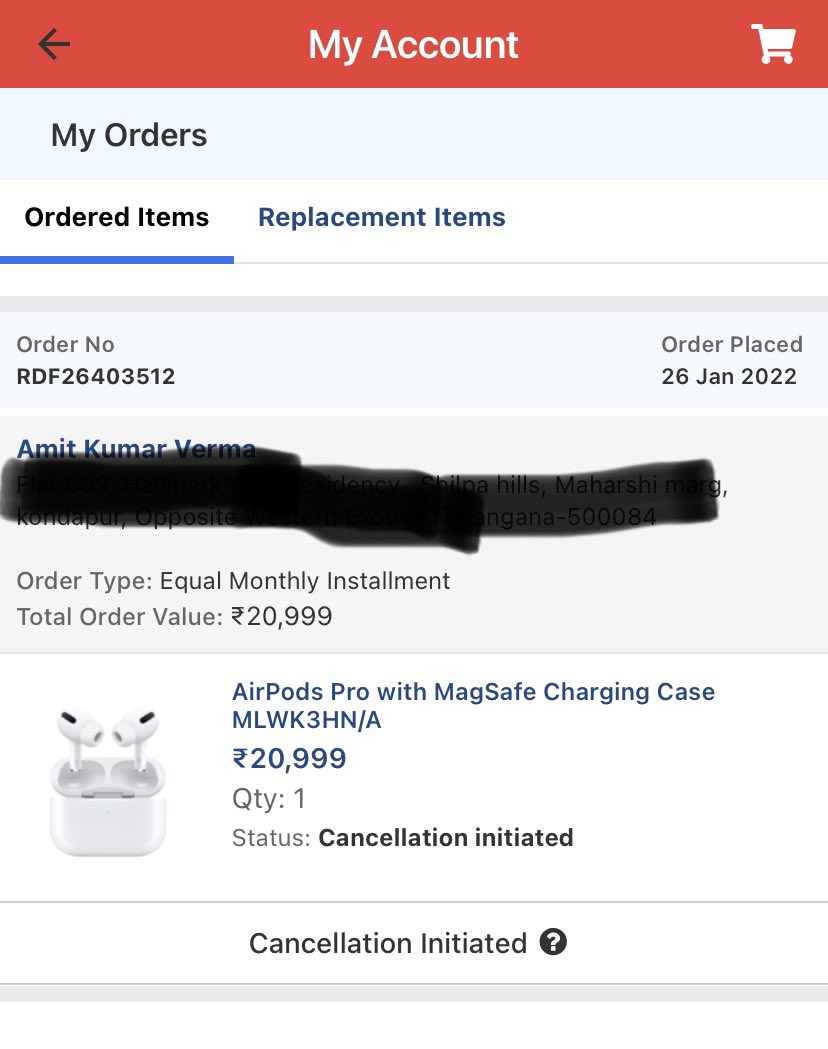 AmitSamratMaur1's tweet photo. @RelianceDigital @reliancegroup Had a really worst experience. First @RelianceDigital didn’t deliver my order after many days and when I cancelled they are not refunding my money since past 15 days. Order : RDF26403512. No resolution after 15 days of raising complaint as well. https://t.co/pLSDhG4jAD