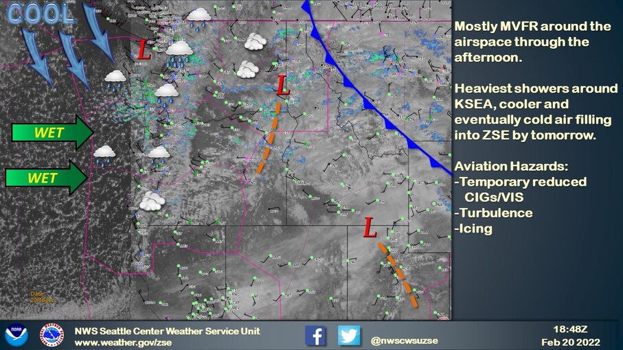 NWSCWSUZSE's tweet photo. It's quite a dynamic #weather pattern out there this afternoon - brief moderate showers now over western #ZSE and #cold air ready to flood into the #airspace by this time tomorrow. Only light to moderate #icing thus far today...

#CWSUZSE #MVFR #WAwx #ORwx #winter https://t.co/DbTM3trdDk