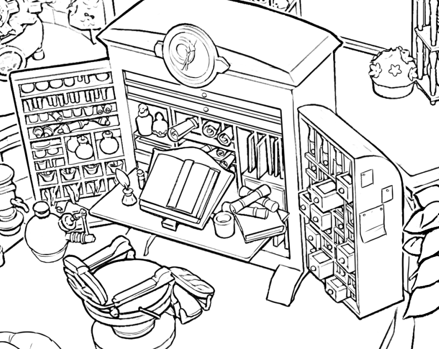 Wip on the cutaway portion. (It's a top down of the study table) 