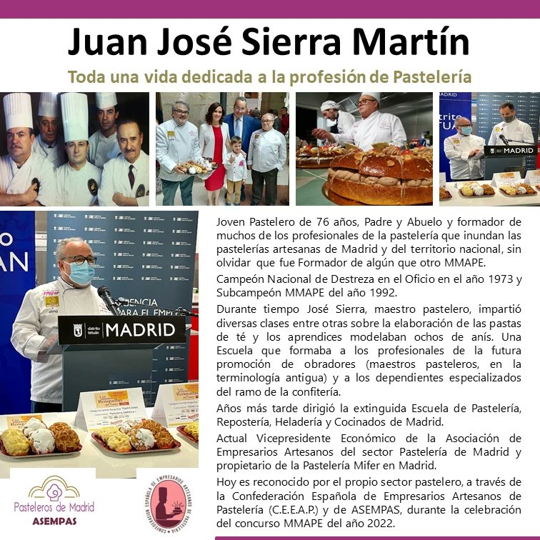 AsempasMadrid's tweet photo. Homenaje al Maestro Pastelero Juan José Sierra Martín. Por "Una vida dedicada a la Pastelería" 
@intersicop #CEEAP @IFEMA  #pastelero #maestropastelero https://t.co/9zzlVWcC59 https://t.co/IG5iHijkke