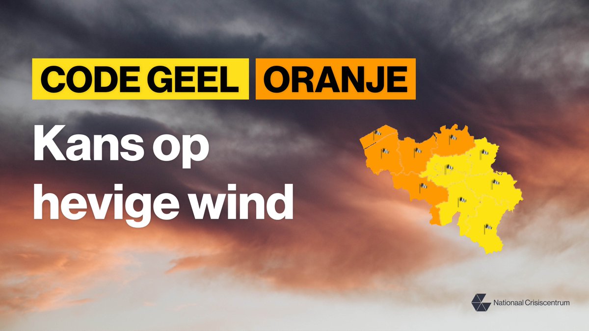 Stormcode oranje voor deze avond en begin van de nacht. Het KMI voorspelt plaatselijk hevige windstoten. Blijf tijdens de storm zoveel mogelijk binnen. Voor stormschade kan je terecht op hvzwaasland.be/e-loket-storms… of bel 1722. Hou noodnummer 112 vrij voor personen in levensgevaar.