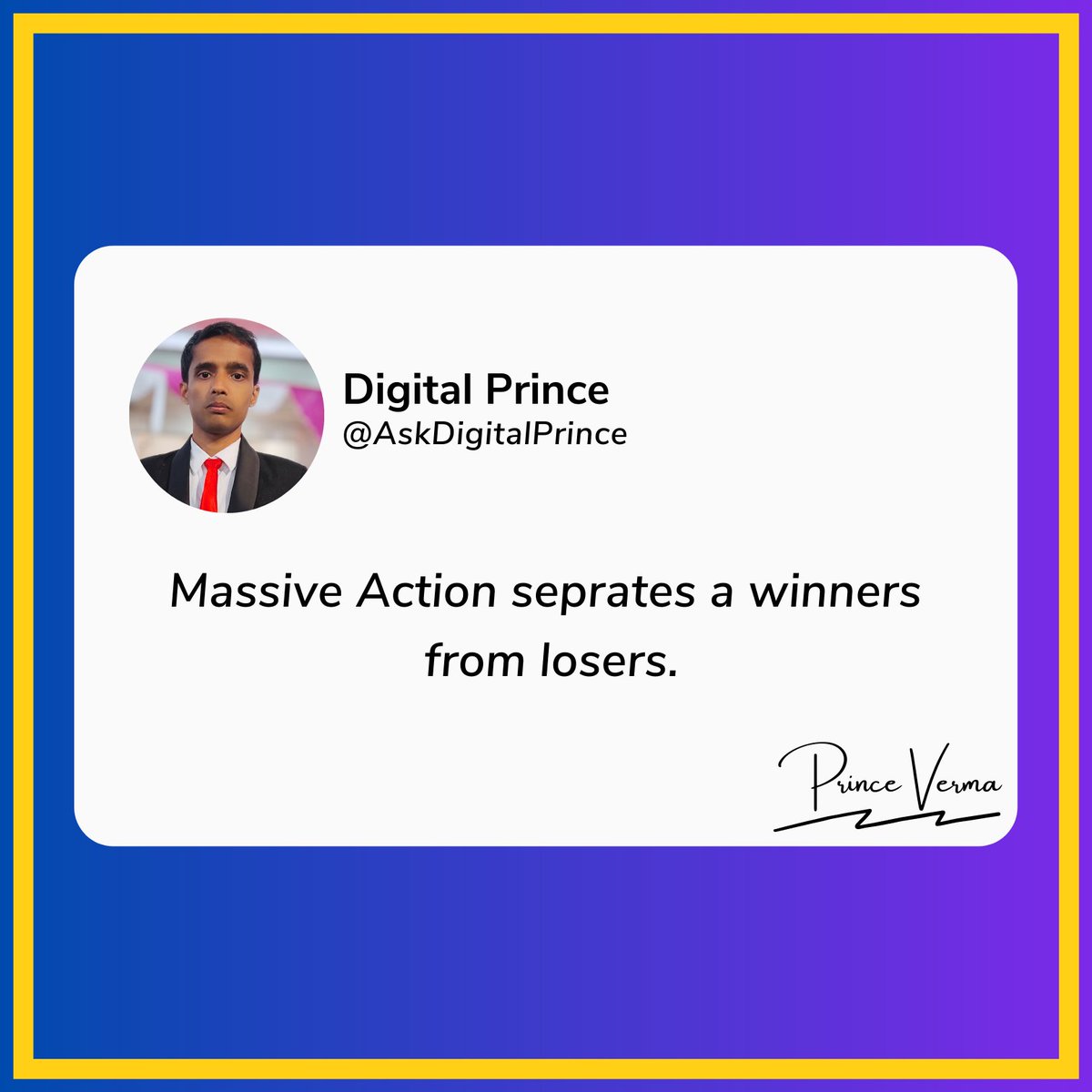 princeverma2020's tweet photo. Massive Action seprates a winners
from losers.✌️✅
#winnersmindset #massiveactions #planoflife #mindsetgame #losersclubedit #successclub https://t.co/a6CJ5GcADL