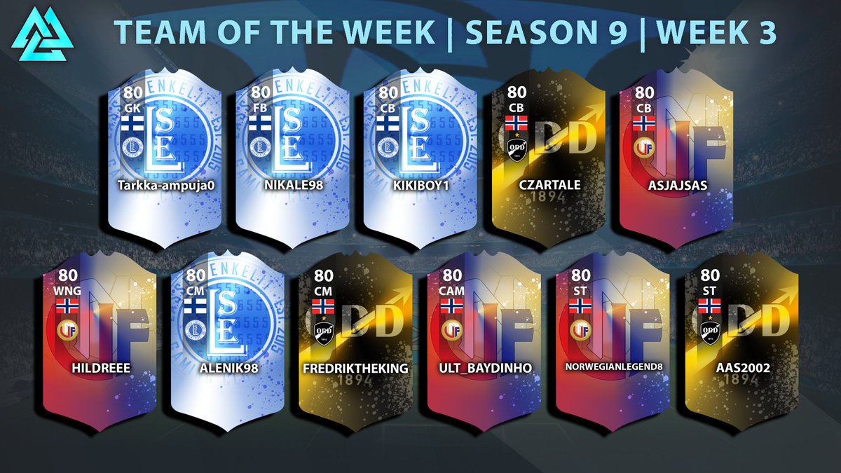TOTW S9W3
Wp to the players from <a href="/lassenenkelit/">Lassen Enkelit</a> @Oddesport <a href="/UniqueNorway/">Unique Norway</a>