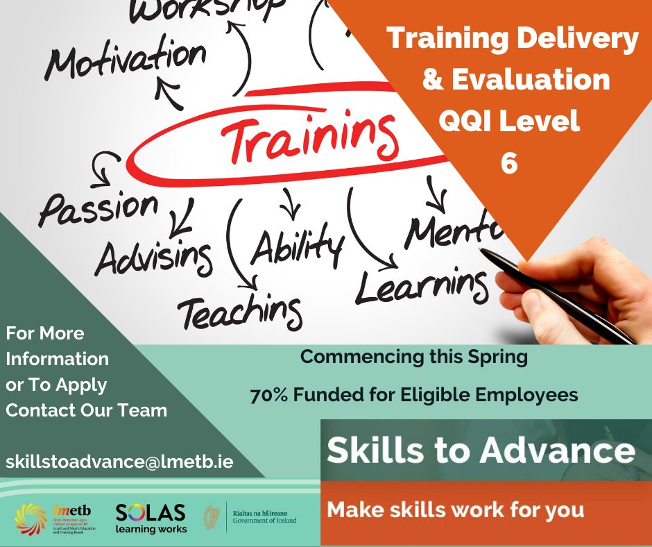 lmetbie's tweet photo. Are you an expert in your field & would love to pass on your skills & knowledge to others? Now is your chance!
Sign up for Training Delivery & Evaluation & take your career to the next level this Spring #trainthetrainercourses @DunboyneCollege https://t.co/3pfOiOhHYq