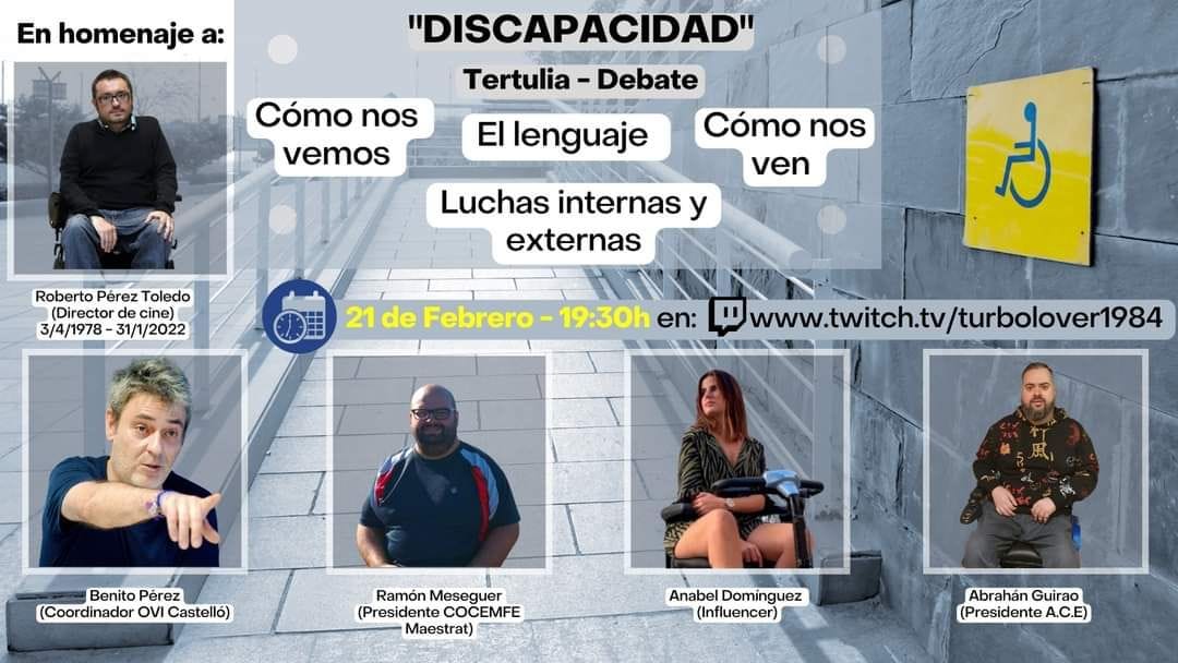 Demà Benito Perez Agüera serà uns dels convidats a la xerrada debat sobre "Discapacidad" amb una mirada holística. 

Serà a les 19.30H al canal de twitch twitch.tv/turbolover1984