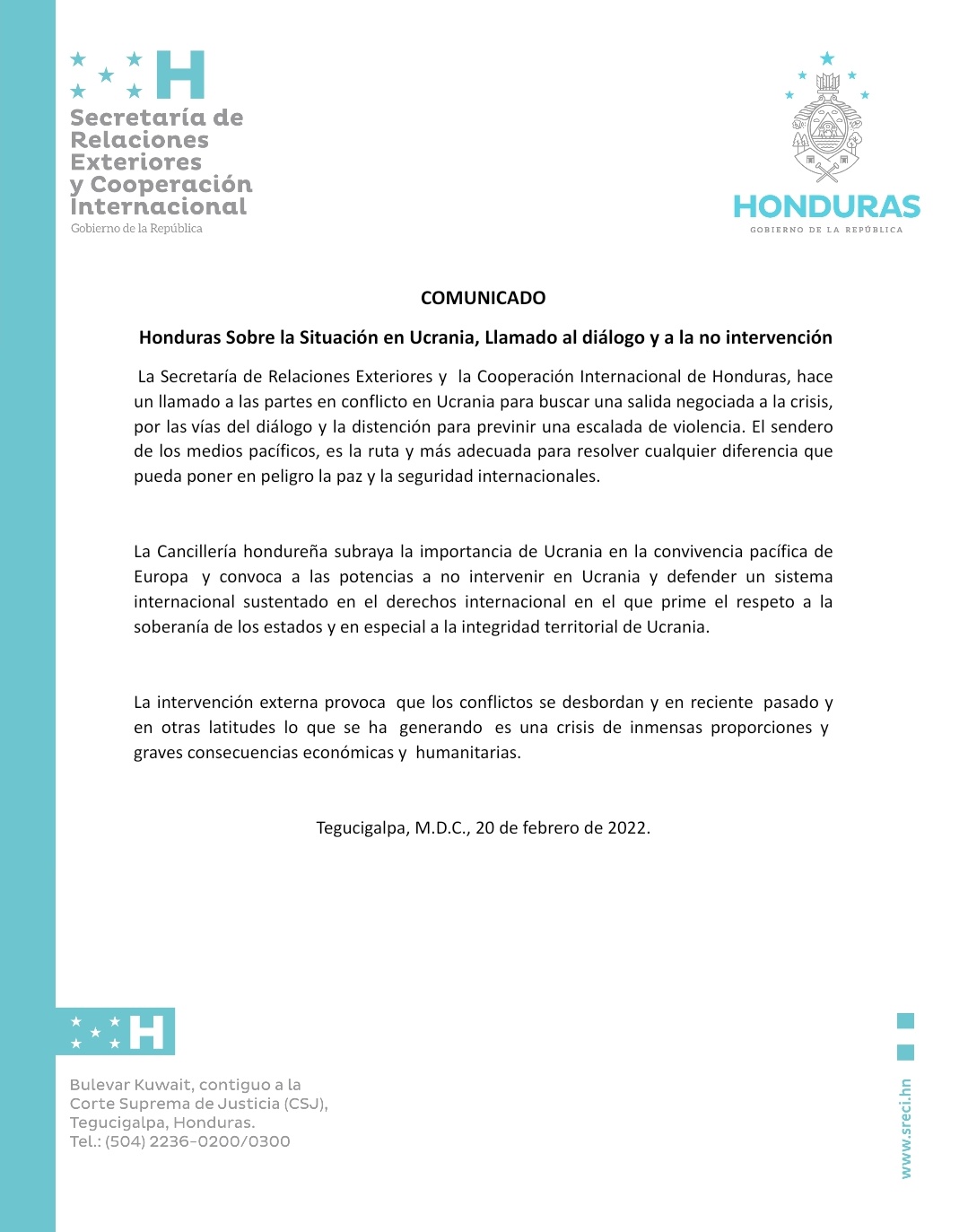 Honduras conflicto Rusia y Ucrania 