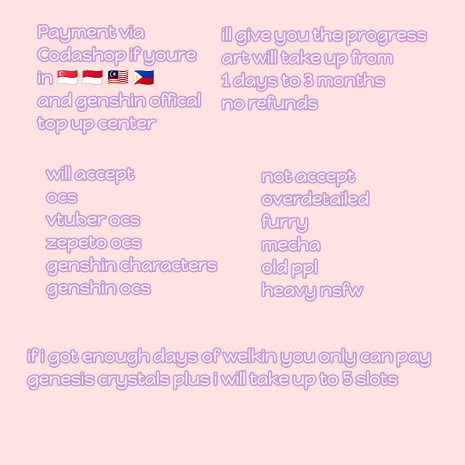 Miiyulight's tweet photo. 💗Genesis/welkin Commission are Opened 
✨Dms if your interested
🌸will accept codashop/official top up since i cannot use paypal
❄️0/5 slots
#Commission #commissions #commissionsopen #CommissionSheet #commissionart #artcommissions https://t.co/Sbfdkd4BhS