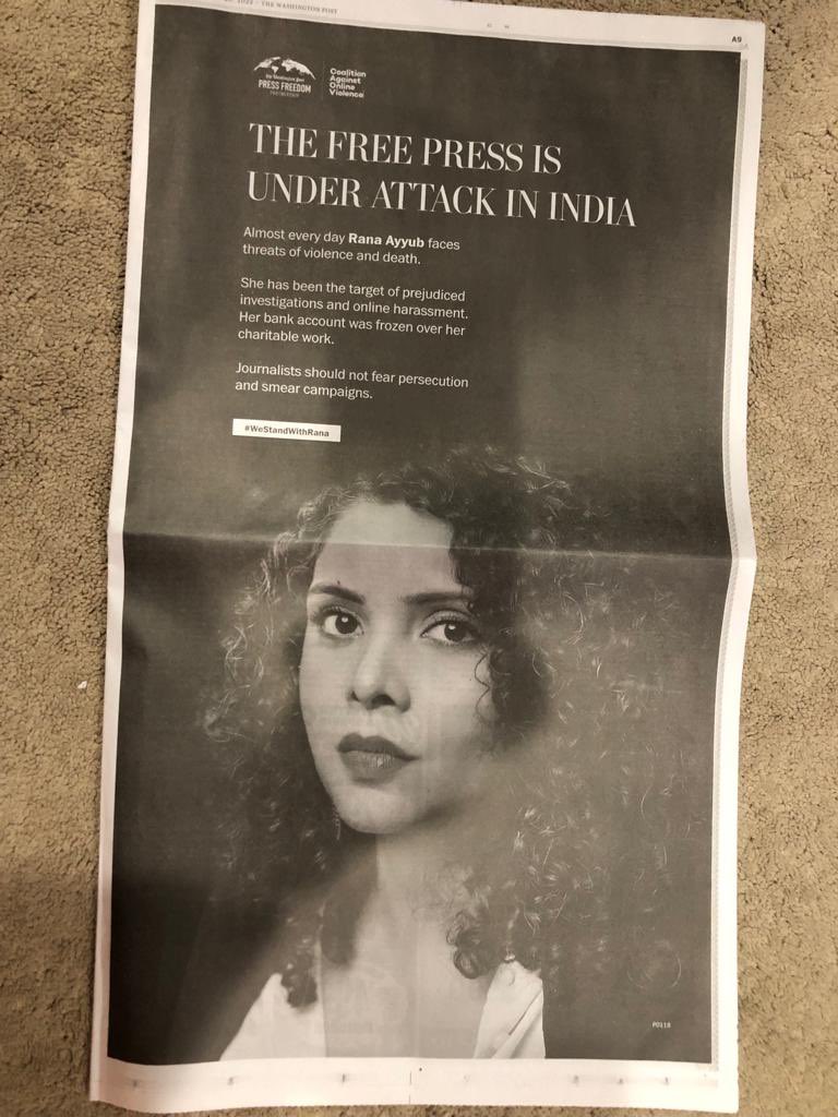 JezeeshanFaizee's tweet photo. ��े है ताक़त @RanaAyyub जी की, अमरीकन अख़बार वाशिंगटन पोस्ट का पहला पेज है ये।
#WESTANDWITHRANA
@TSP4India @TSP_President https://t.co/mOTsQVyilw