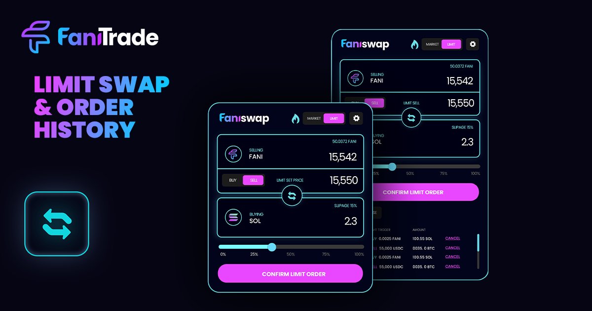 FaniTradeDex's tweet photo. So yeah... you can now #limitswap, just a little feature we won't brag about! but you can.
#Faniswap
⚡reduced network fees 💨 faster swaps + 🤜 advanced features
🚀 Launching Feb. 22 on https://t.co/uJIk96KPph
#Sol #solana #DeFi #Blockchain #Btc #bitcoin https://t.co/KUPQJicCBd