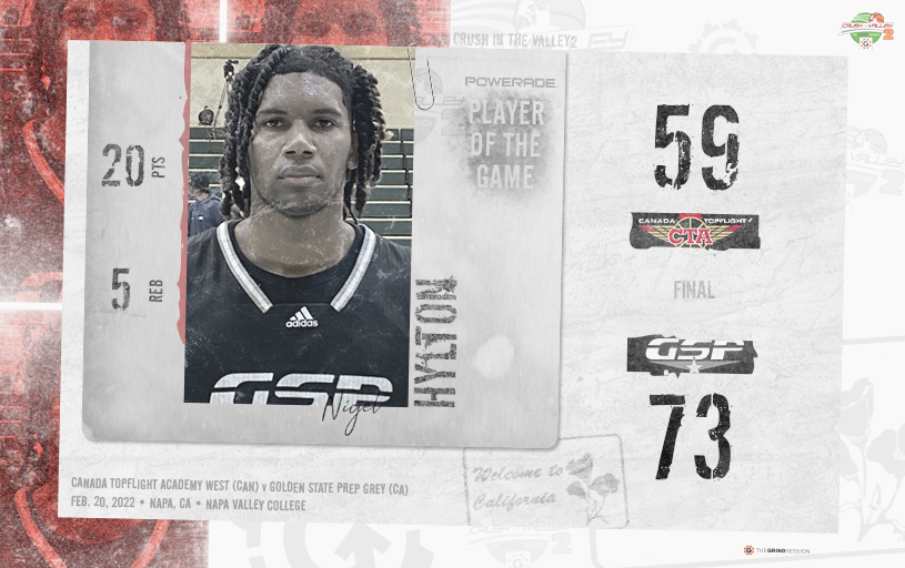 FINAL
CTA West (CAN) 59
GSP Grey (CA) 73
Powerade Player of the Game: Nigel Hylton 20p 5r

Nigel Burris 18p 6r 2a 1b
Isaac Simon 12p 9r 3a
Evan Meyer 11p 7r