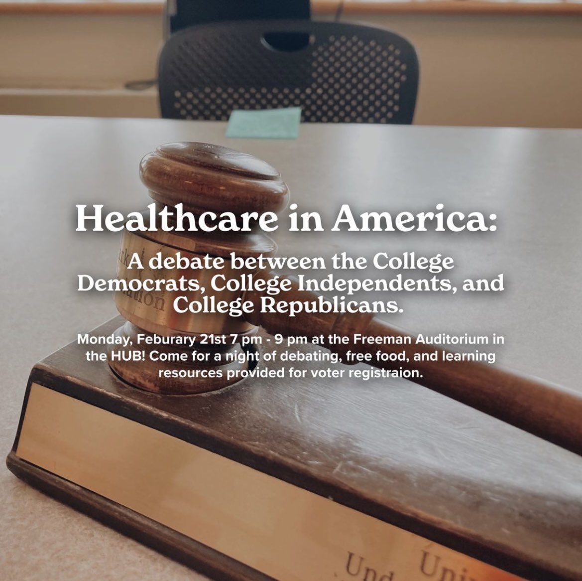 UPUA_Gov's tweet photo. Be sure to come check out the debate tomorrow night on Healthcare in America between the College Democrats, College Independents, and College Republicans!! Freeman Auditorium in the HUB starting at 7pm, see you there! https://t.co/Le1SN0eiI9