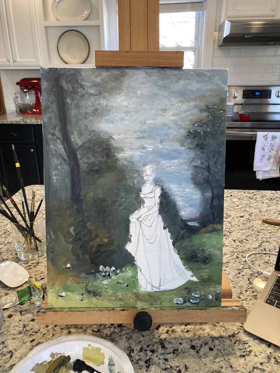 idigboston's tweet photo. On the easel today: working on copies of originals by Jean-Baptiste-Camille Corot and Frederick Church https://t.co/479a3UIhXv