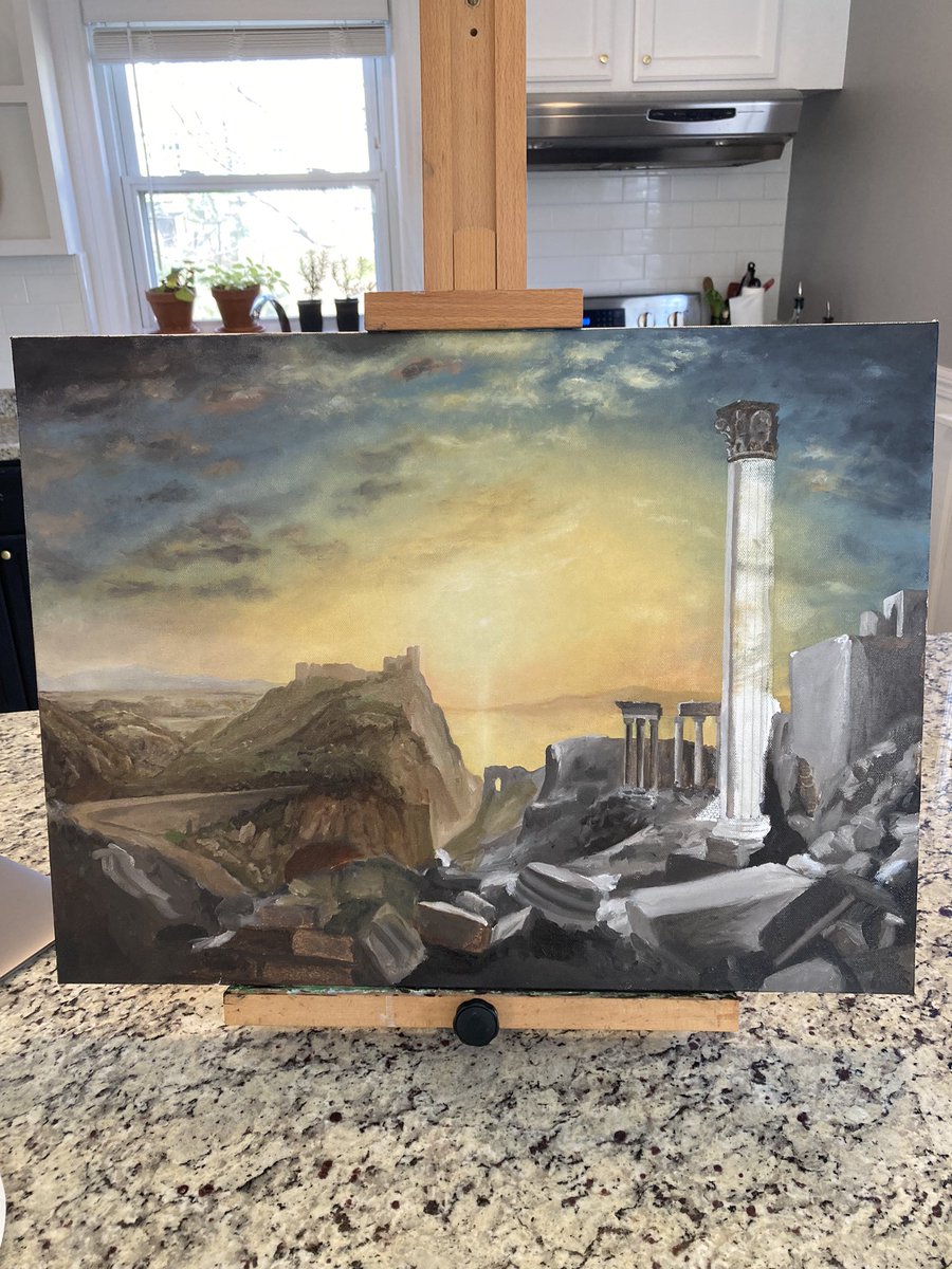 idigboston's tweet photo. On the easel today: working on copies of originals by Jean-Baptiste-Camille Corot and Frederick Church https://t.co/479a3UIhXv
