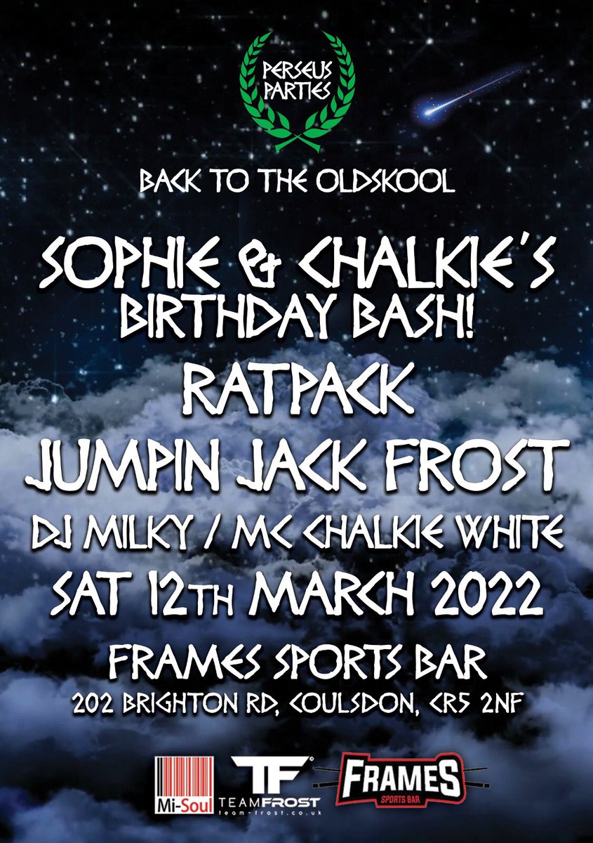 Early birds have sold out £15 2nd release are available 👉deftickets.co.uk/events/2681006… <a href="/Framescoulsdon/">Frames Sports Bar Coulsdon</a> <a href="/djjjfrost/">Jumpin Jack Frost</a> <a href="/RatpackUK/">RatPack</a> <a href="/DjMilky_/">Jason Milky</a> <a href="/mc_chalkiewhite/">MC CHALKIE WHITE</a>  #oldskoolhouse #coulsdon #surrey #matureravers #raverscrew