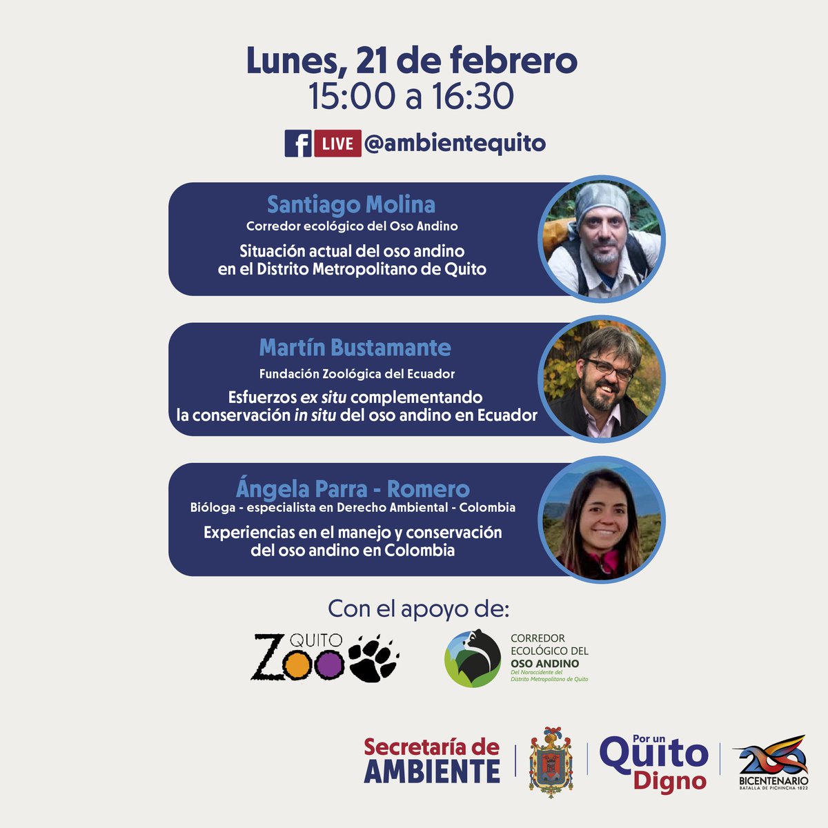 ambientequito's tweet photo. Te invitamos a conocer más acerca del oso andino 🐻 del Distrito Metropolitano de Quito y los esfuerzos interinstitucionales para proteger su hábitat 🌳.

📅 Lunes, 21 de febrero
🔗 Conéctate a las ⏰ 15h00
➡https://t.co/ZRKk8gpfhq

#QuitoParaVivir https://t.co/1f3xkKekVX