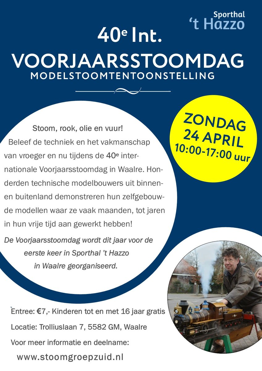 Na twee jaar Corona-omstandigheden, nu op 24 april weer echt live. De internationale Voorjaarsstoomdag 2022. Voor meer info kijk op onze website:  stoomgroepzuid.nl.   Tot ziens in Waalre (nabij Eindhoven)