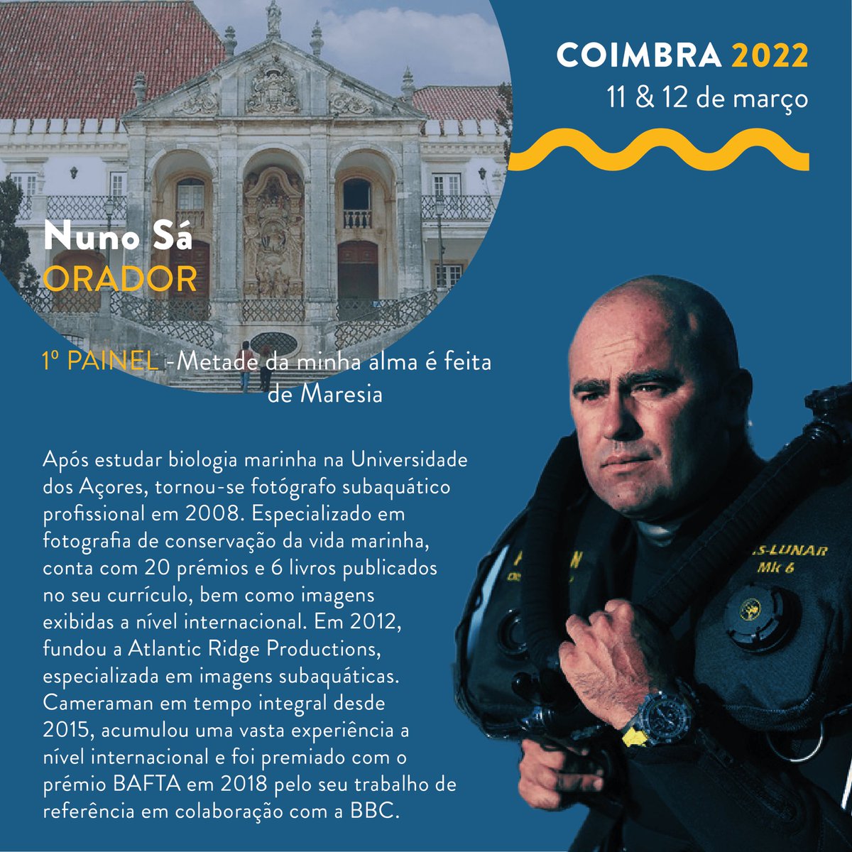 🌊Vindo do continente, Nuno encontrou nos Açores a sua vocação.

🔵Vem descobrir as histórias que o fundo do mar tem para contar.

📆Agarra já o teu bilhete e vem ter connosco a Coimbra nos dias 11 e 12 de março!
bit.ly/inscricao_eneaz